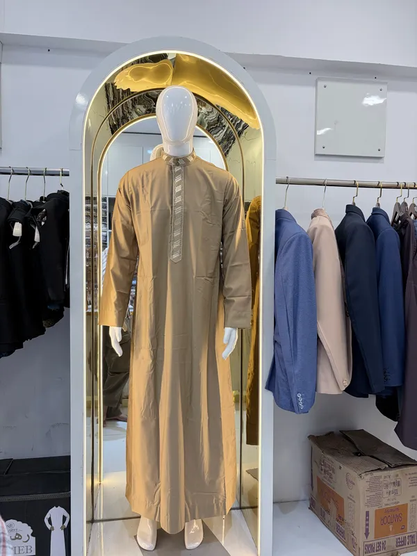Brown_Tr_Embroidered_Regular_Thobe_For_Men