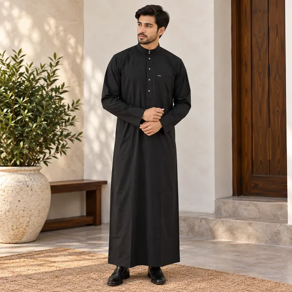 Black_Al_Aseel_Fabric_Double_Collar_Kali_Raheb_Thobe_For_Men