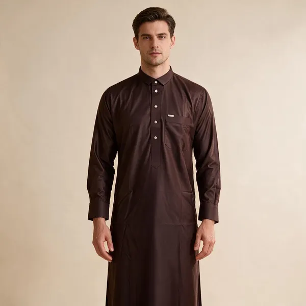 Brown_Tr_Fabric_Double_Collar_Kali_Raheb_Thobe_For_Men