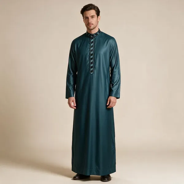 Blue_Tr_Plain_Regular_Embroidery_Thobe_For_Men