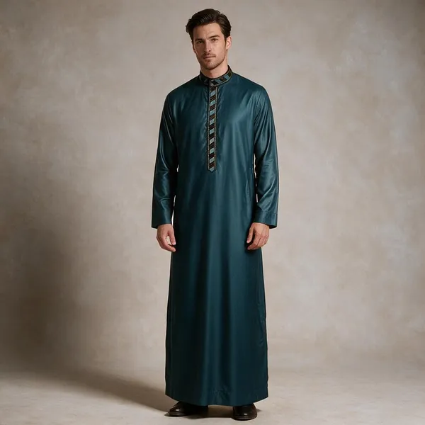 Blue_Tr_Plain_Regular_Embroidery_Thobe_For_Men