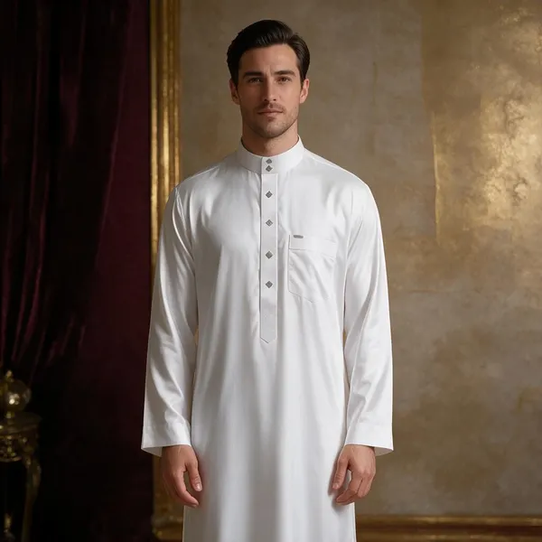 White_Al_Aseel_Double_Collar_Kali_Thobe_For_Men