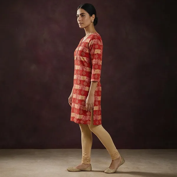 Avasthita_Women_Printed\_Striped\_Geometric_Print\_Paisley_Straight_Kurta_(Red\_Gold)