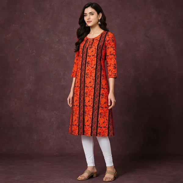 Avasthita_Women_Printed\_Striped_Straight_Kurta_(Orange\_Black)