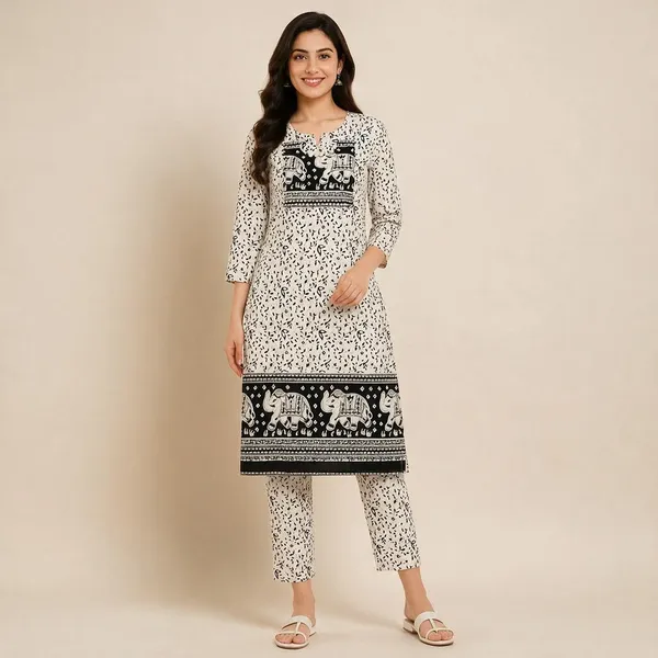 Avasthita_Women_Printed\_Floral_Print\_Animal_Print_Straight_Kurta_(Grey\_Multicolor\_Black)