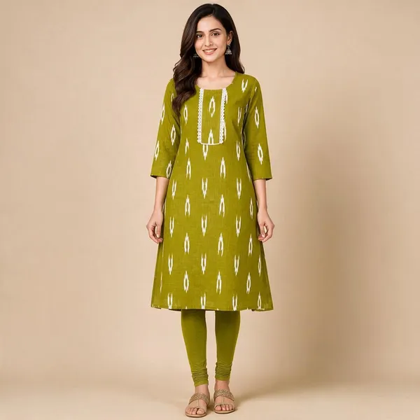 Avasthita_Women_Ikat\_Printed_Straight_Kurta_(Green)