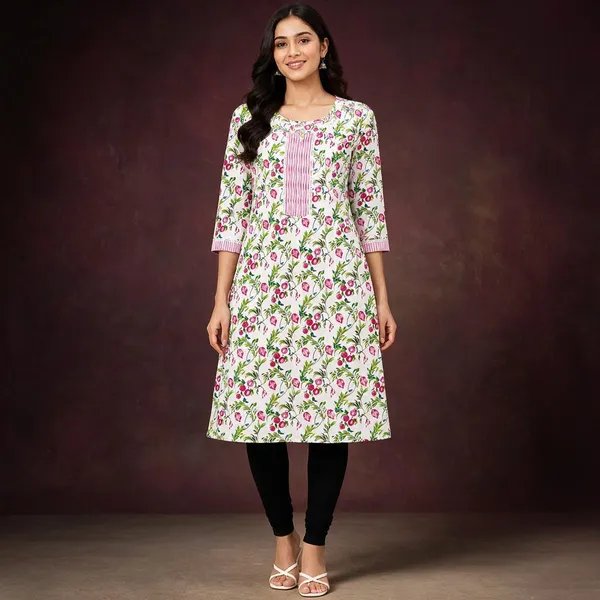 Avasthita_Women_Floral_Print\_Striped_Straight_Kurta_(White)