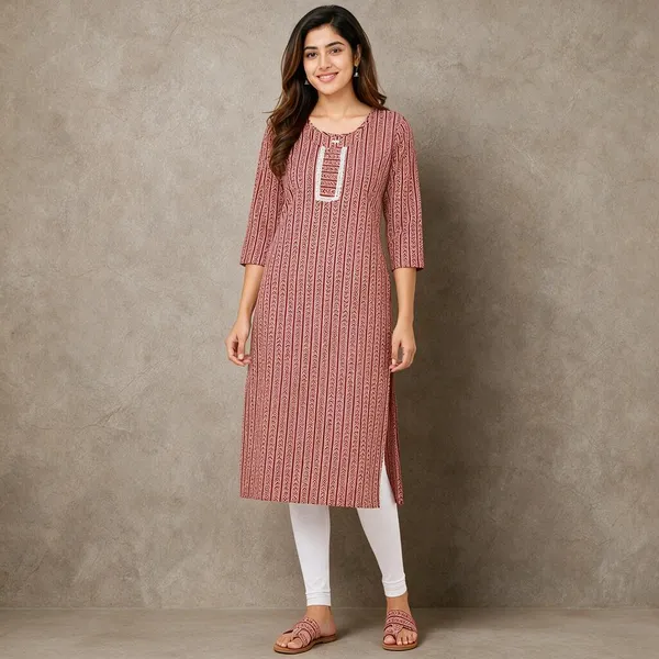 Avasthita_Women_Striped\_Embellished_Straight_Kurta_(Red)