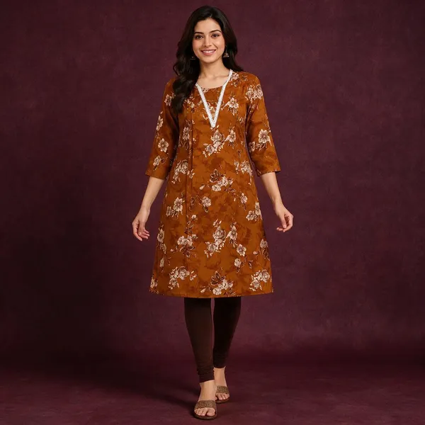 Avasthita_Women_Floral_Print_Straight_Kurta_(Brown)