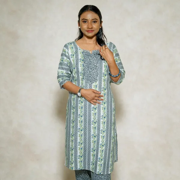 Elons_Women_Floral_Print\_Printed\_Striped_Straight_Kurti_(Blue)