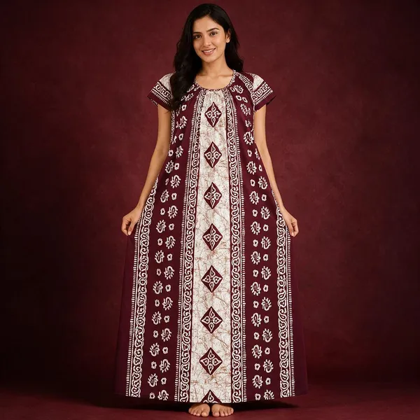 Avasthita_Women_Nighty_(Maroon\_Beige)