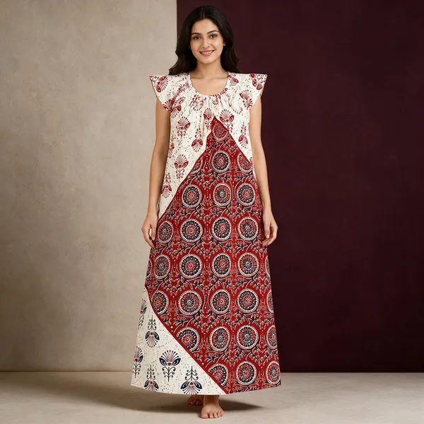 Avasthita_Women_Nighty_(White\_Red)