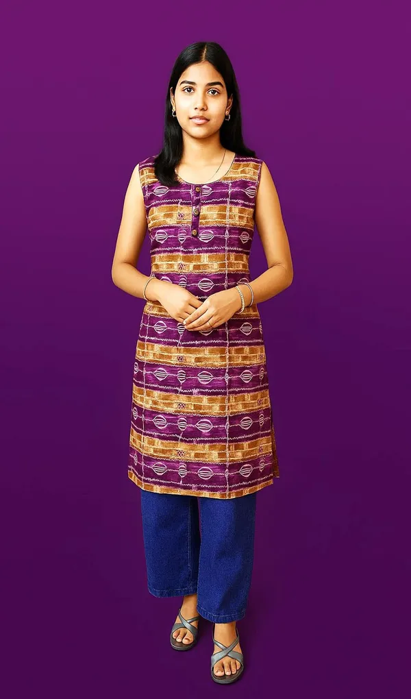 elons_Women_Geometric_Print_Straight_Kurta_(Purple\_Yellow)