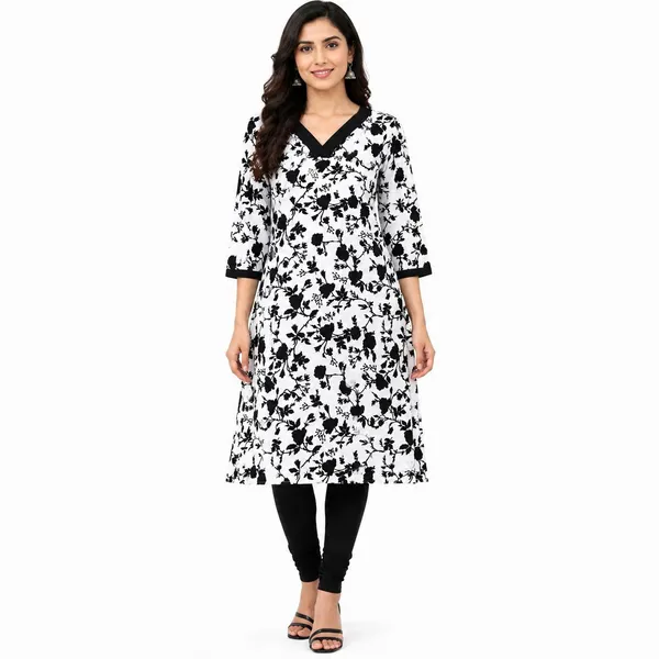 avasthita_Women_Floral_Print\_Printed_Straight_Kurta_(White\_Black)