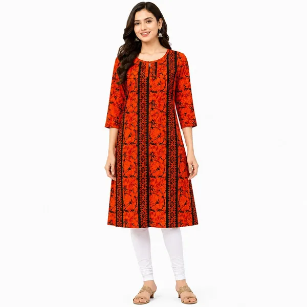 avasthita_Women_Printed\_Striped_Straight_Kurta_(Orange\_Black)