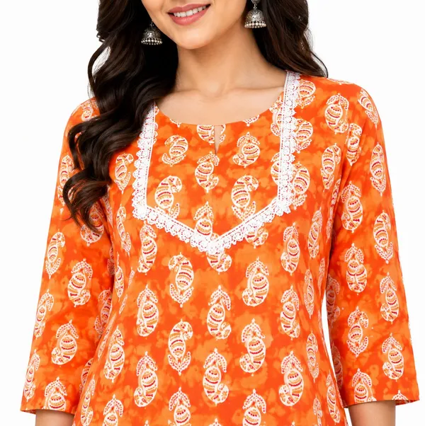 avasthita_Women_Geometric_Print_Straight_Kurta_(Orange)