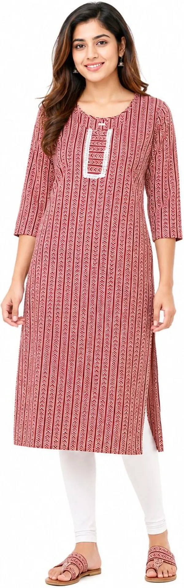 avasthita_Women_Striped\_Embellished_Straight_Kurta_(Red)