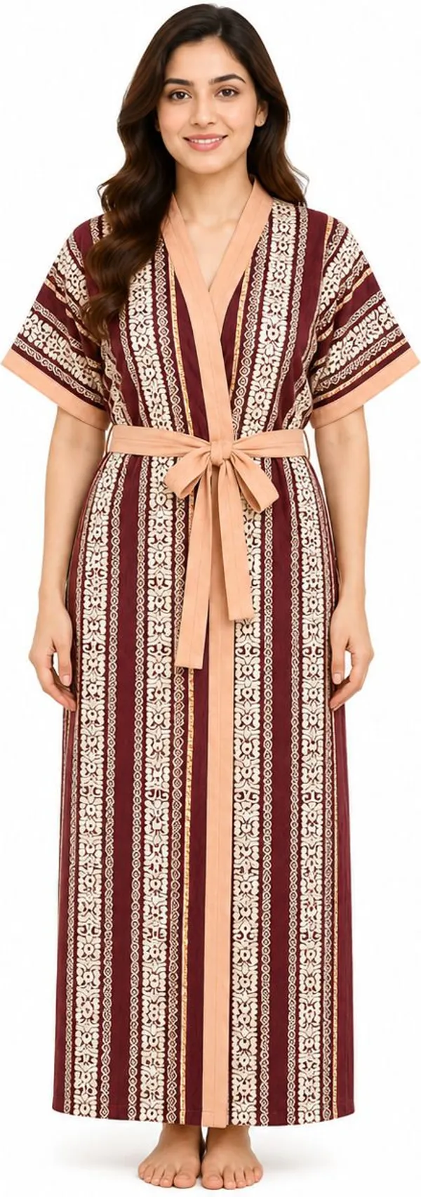 avasthita_Women_Nighty_(Maroon\_Beige)