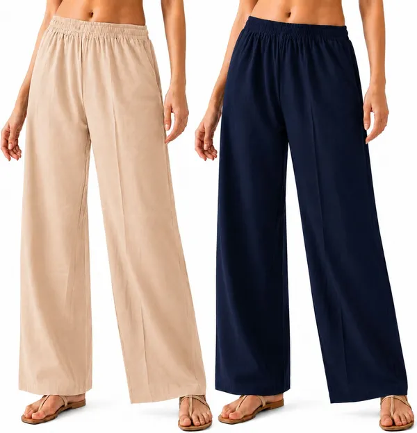 avasthita_Loose_Fit_Women_Beige\_Dark_Blue_Trousers
