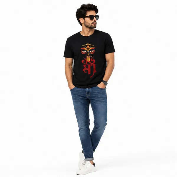 avasthita_Graphic_Print\_Typography\_Solid_Men_Round_Neck_Black\_Red_T-Shirt