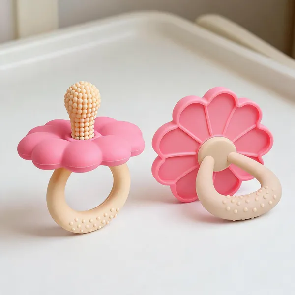 Pink_Flower_Shaped_Teether_Pacifier_For_Babies_Pack_Of_4