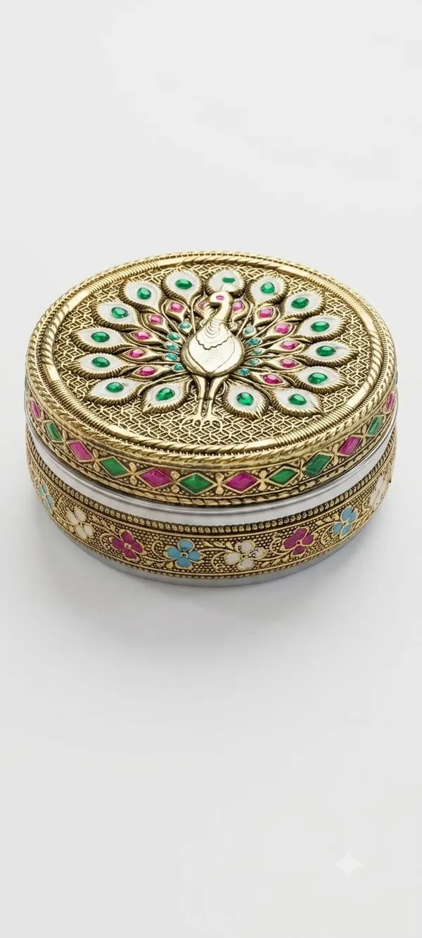 Metal_Traditional_Peacock_Pattern_Dry_Fruit_Box