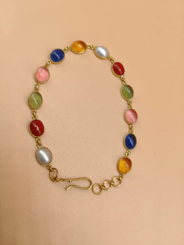 925_Sterling_Silver_22K_Gold_Plated_Navratan_Multicolor_Stone_Bracelet_For_Women