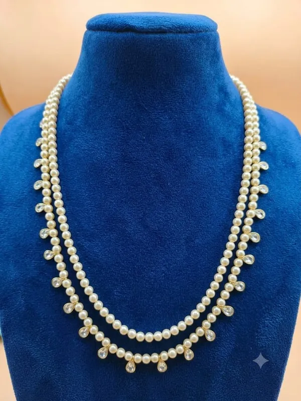 925_Sterling_Silver_22K_Gold_Plated_Pearl_Cz_Charm_Layered_Beaded_Necklace_For_Women