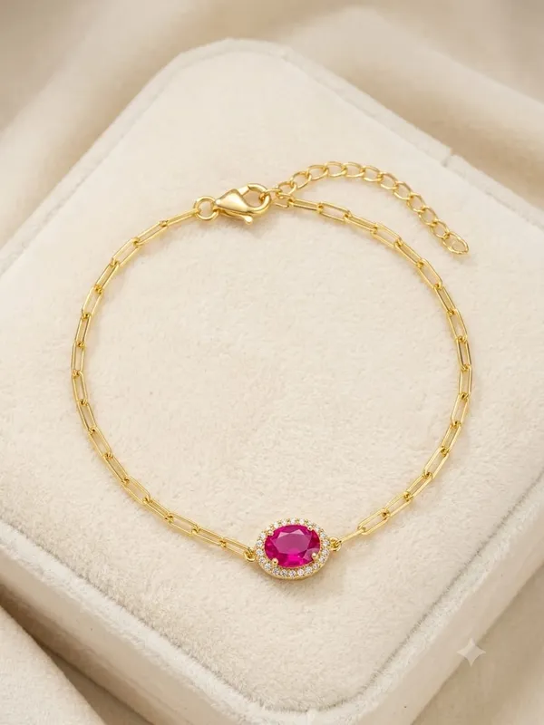 925_Sterling_Silver_22k_Gold_Plated_Ruby_Quartz_Bracelet_For_Women