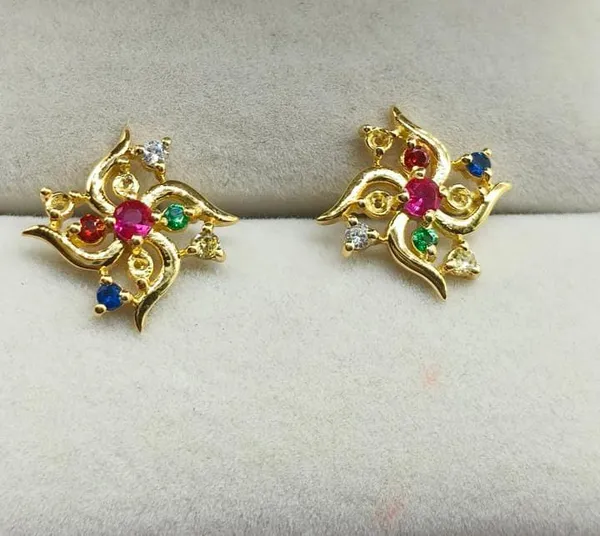 925_silver_22k_gold_plated_navratan_Stud_Earrings_for_Women