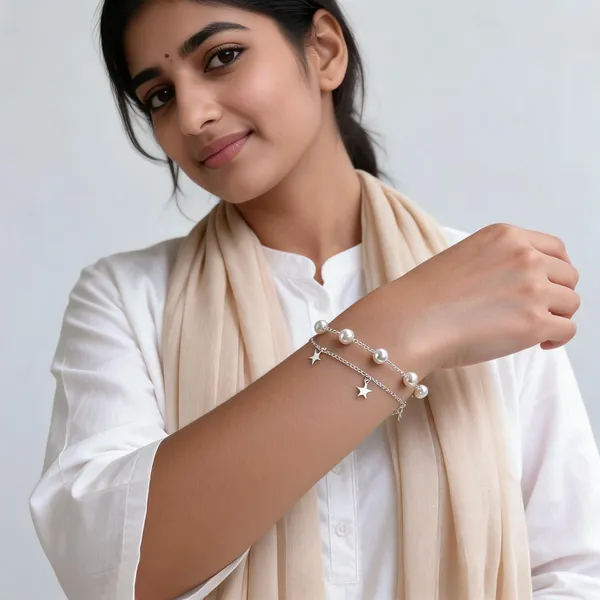 Silver_Pearl_Star_Charm_Layered_Bracelet_For_Women