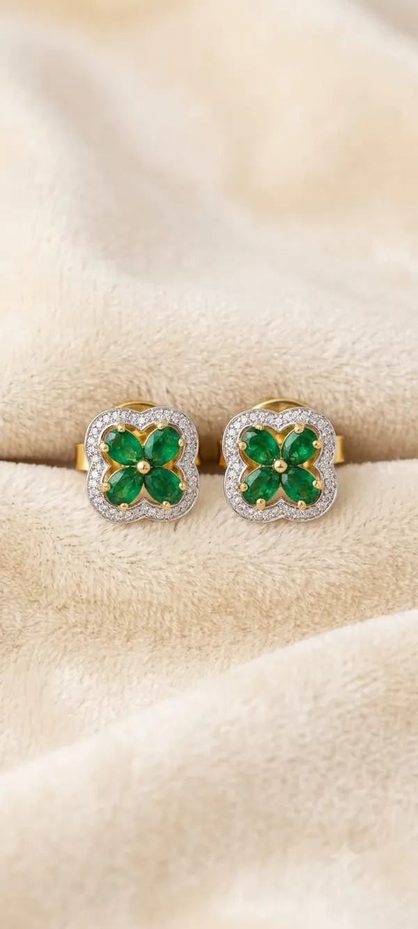 925_Sterling_Silver_22k_Gold_Plated_Green_Quartz_Clover_Stud_Earrings_For_Women
