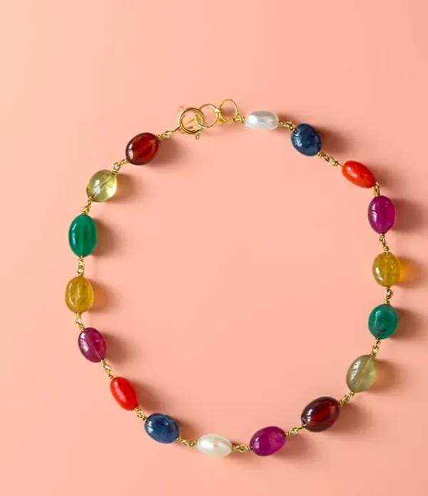 925_silver_22k_gold_plated_navratan_beads_bracelet_for_Women