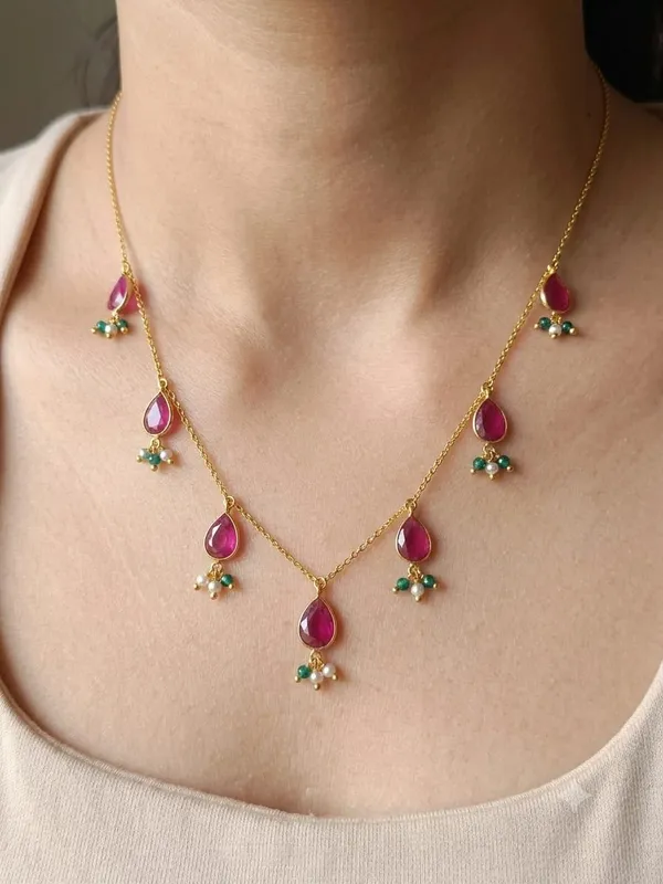 925_silver_22k_gold_plated_ruby_cz_drop_charm_Necklace_for_Women