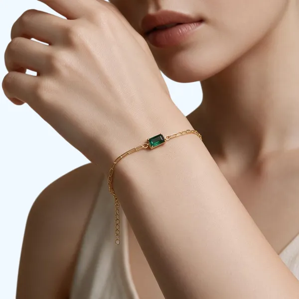 22K_Gold_Plated_92.5_Sterling_Silver_Green_Stone_Chain_Bracelet_For_Women