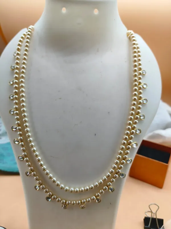 925_silver_22k_gold_plated_cz_charm_Layered_Pearl_Bead_Necklace