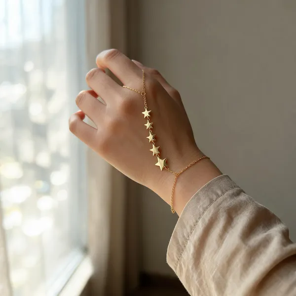 Gold_Star_Charm_Hand_Chain_Bracelet_Sterling_Silver_For_Women