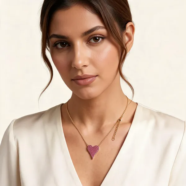 Pink_Heart_Pendant_Gold-Tone_Sterling_Silver_Necklace_For_Women