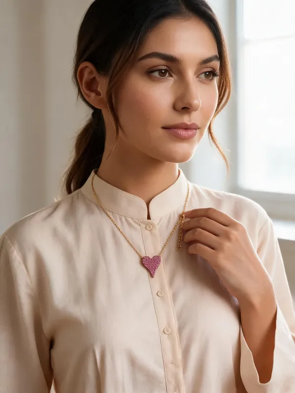 Pink_Heart_Pendant_Gold-Tone_Sterling_Silver_Necklace_For_Women