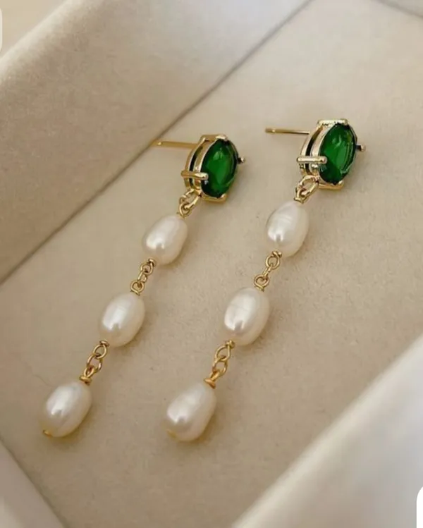 925_silver_22k_Gold_plated_emerald_quartz_Pearl_Drop_Earrings