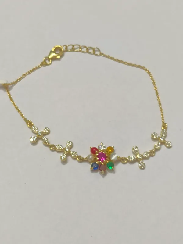 Gold_Tone_Multicolour_Floral_Pendant_bracelet_for_Women