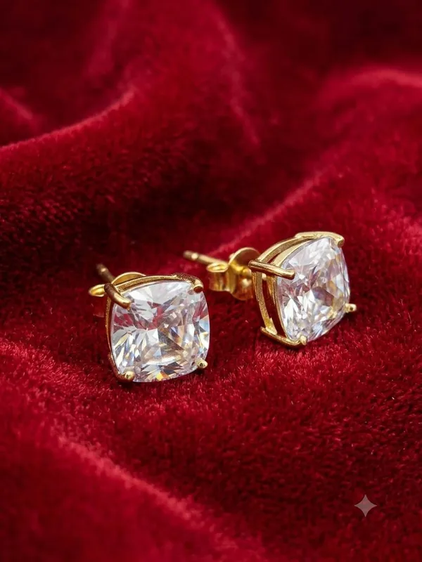 925_Sterling_Silver_22k_Gold_Plated_Cushion_Stud_Earrings_For_Women