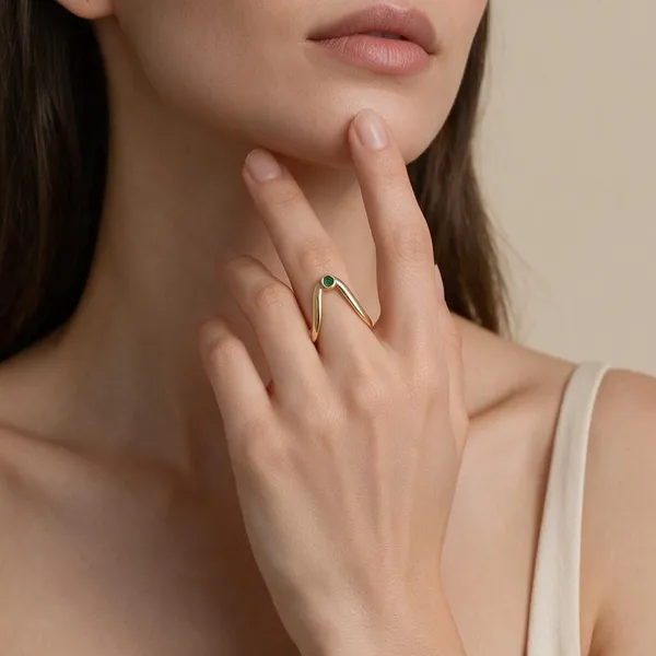 925_Sterling_Silver_22k_Gold_Plated_Green_Stone_V-Shape_Vanki_Ring_For_Women