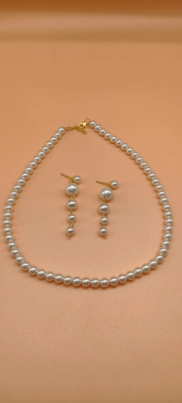 925_silver_lock_White_Pearl_Necklace_And_Earrings_Set_For_Women