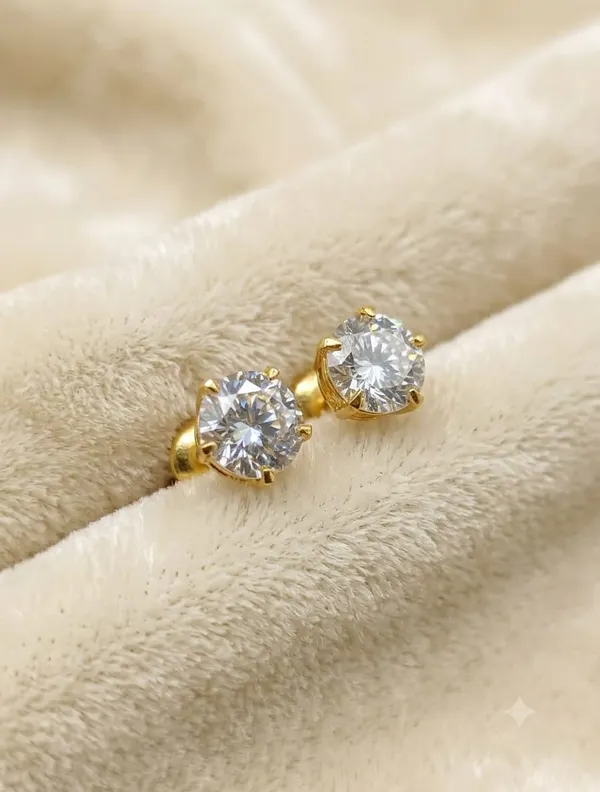 925_Sterling_Silver_22K_Gold_Plated_Cz_Solitaire_Stud_Earrings_For_Women