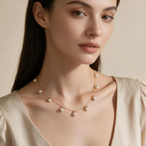 925_Sterling_Silver_22k_Gold_Plated_Pearl_Charm_Necklace_For_Women