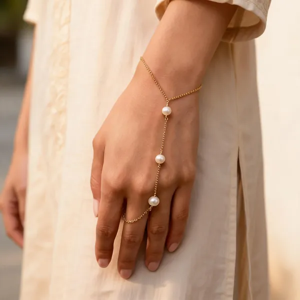 Gold_Pearl_Chain_Hand_Harness_Bracelet_For_Women