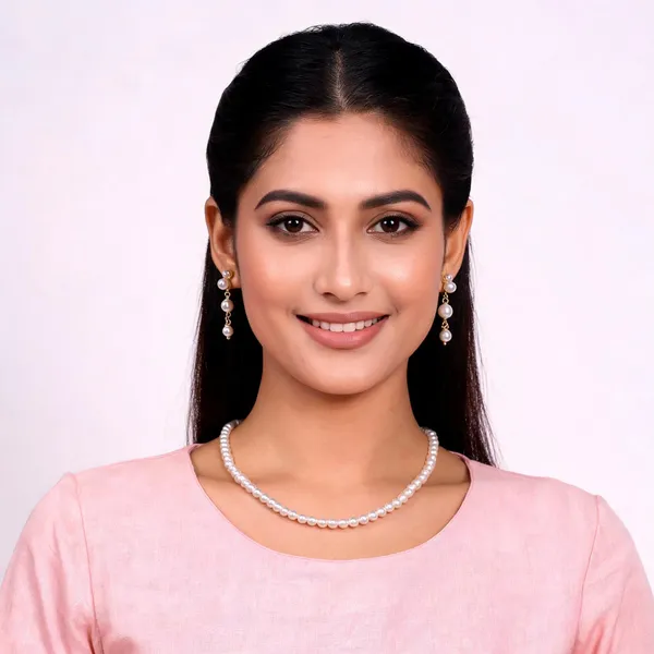 White_Pearl_Gold_Tone_Necklace_And_Earrings_Set_For_Women