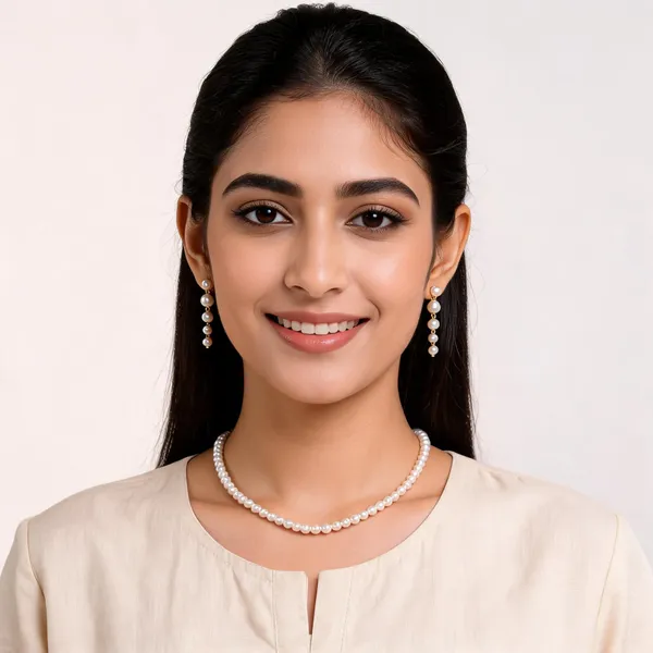 White_Pearl_Gold_Tone_Necklace_And_Earrings_Set_For_Women