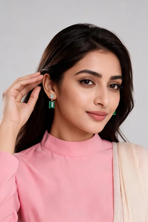 Green_Cz_Floral_Stud_Gold_Tone_Drop_Earrings_For_Women